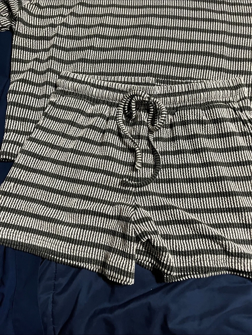 Zenana Outfitters Black and White Striped Two-Piece Lounge Set - Picture 2 of 5
